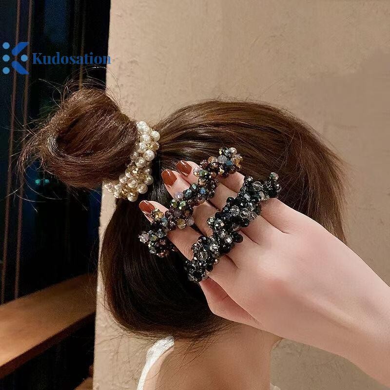 Kudosation Sáng Bóng Pha Lê Dệt Tóc Cao Đuôi Ngựa Thanh Lịch Dây Cao Su Dây Buộc Tóc Sang Trọng Phụ Kiện Tóc Dây Buộc Tóc Co Giãn Tóc