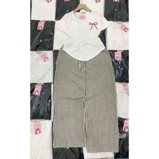 SÉT BỘ QUẦN  KẺ SỌC VẰN + MIX ÁO THUN CROPTOP TĂM NGẮN-CRT NƠ AN PHA NGẮN-