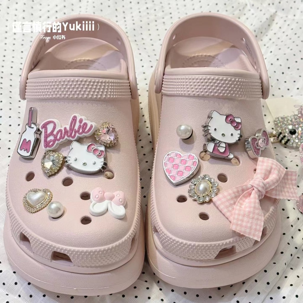 Phụ kiện hoa cao cấp cho Crocs Hello Kitty, dễ thương, có thể tháo rời, kèm khóa Busch