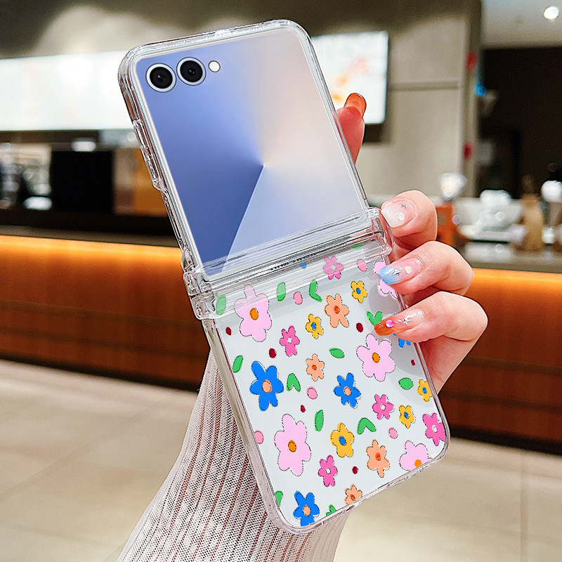 Hoa Họa Tiết Trong Suốt Ốp Lưng Điện Thoại Samsung Galaxy Z Flip 7 Flip 6 Flip 5 Flip 4 5G Full Bản Lề Cứng PC Gấp Bao Dành Cho Samsung Z Flip7 Flip6 Flip5 Flip4 Flip3