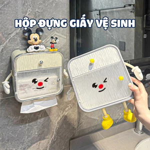 Hộp Đựng Giấy Vệ Sinh Dán Tường Nhà Tắm Hình Mặt Cười Có Nắp Chống Nước Kèm Kệ Đựng Đồ Đa Năng