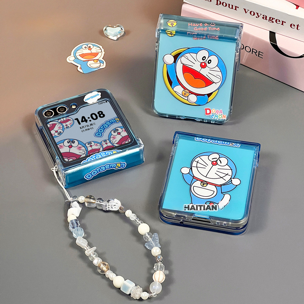 Thích Hợp Cho Samsung Galaxy ZFlip7 ZFlip6 Phim Hoạt Hình Mới Màu Xanh Mờ Vòng Tay Mèo Vỏ Điện Thoại Cho ZFlip 7 6 5 4 3 5G N3Flip MixFlip Dây Gấp Bảo Vệ Cứng