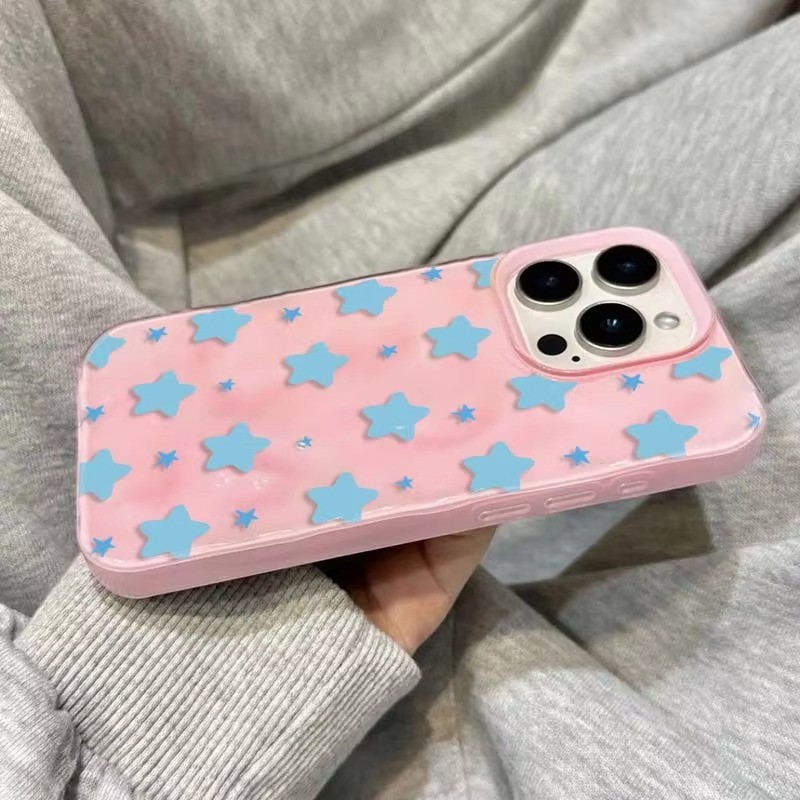 Ốp Điện Thoại Ngôi Sao Vàng Nhăn Ins Hàn Quốc Cho iPhone 16 15 14 13 12 11 Pro Max 16 Plus 17AIR Gấp Họa Tiết Silicon Mềm