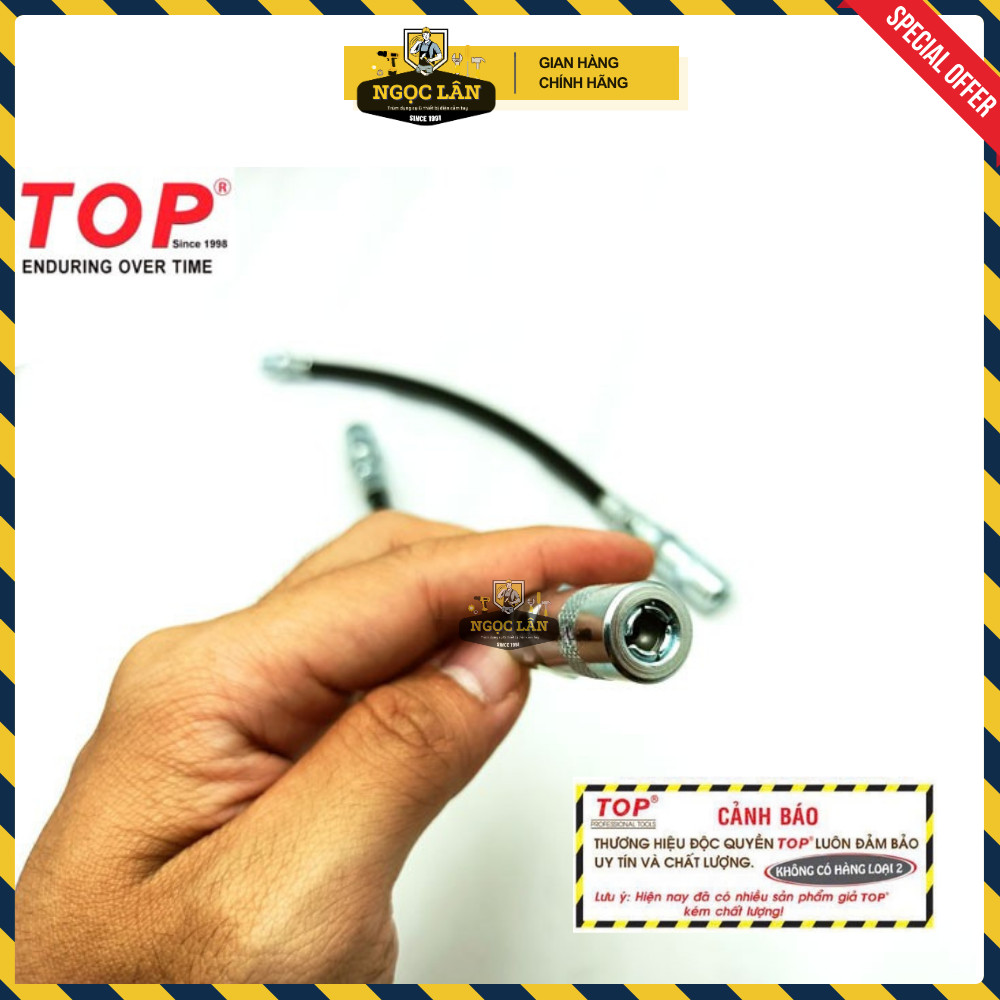[Chính hãng TOP] Dây bơm mỡ mềm TOP 250mm và đầu bơm mỡ Đài Loan cao cấp