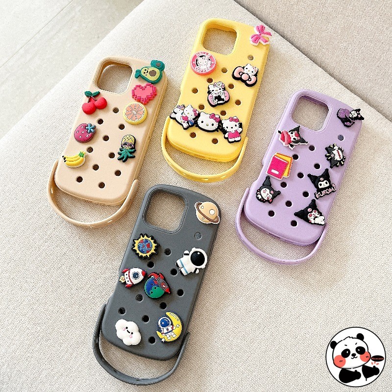 Crocs Silicon Ốp Lưng Điện Thoại iPhone 16 15 14 Pro Max 13 16ProMax 15ProMax 14ProMax Cover Hoạt Hình Dễ Thương Lỗ Giày Lấp Lánh Trong Suốt Thạch Chống Sốc Thoáng Khí Dây Đeo Tay Vỏ Mềm