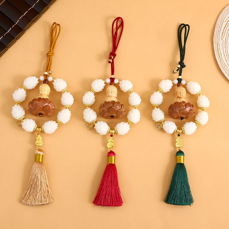 Mặt dây chuyền Phật Sen may mắn Bồ Đề Tua Rua Xe Trang sức Gương chiếu hậu Mặt dây chuyền