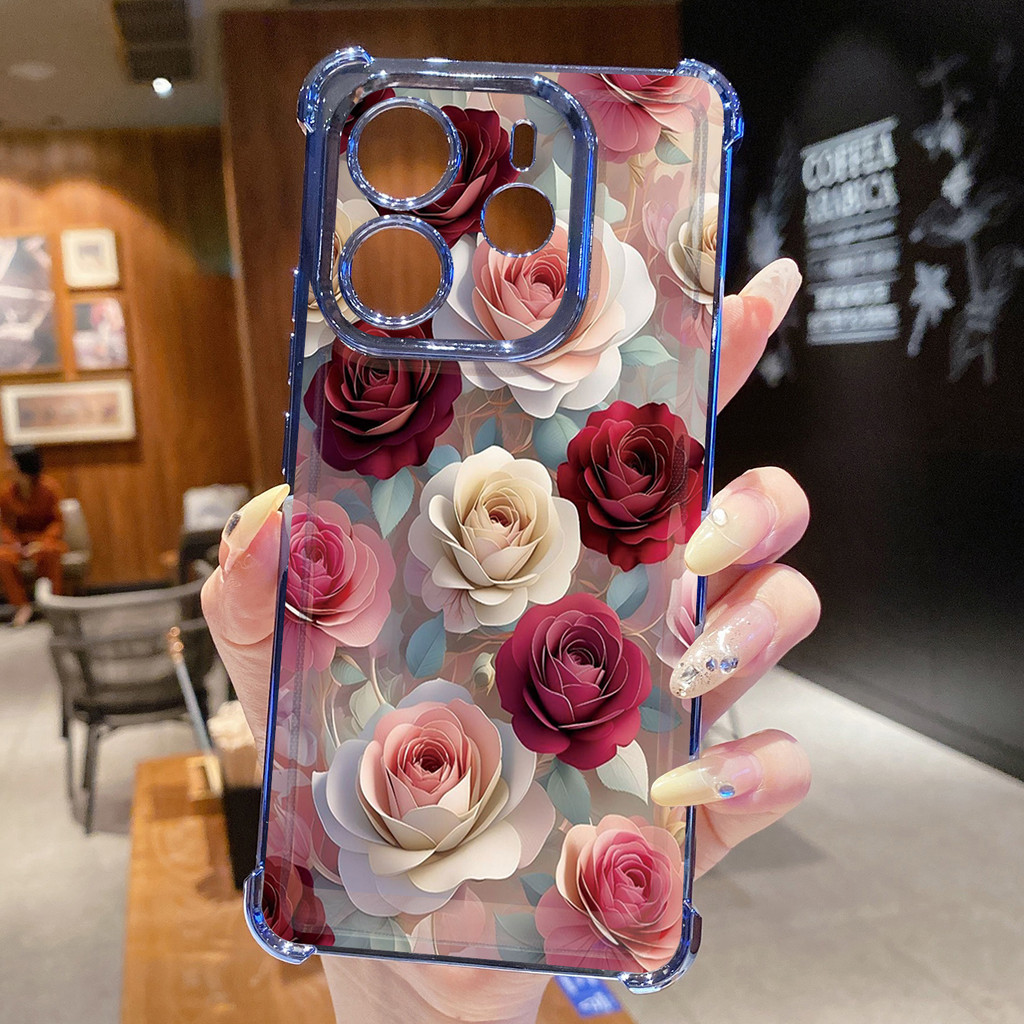 Dành Cho Xiaomi Redmi Note 14 13 Pro 5G 4G 12 13C 14C Vỏ Mạ Trong Suốt Hoa Mẫu Đơn Sang Trọng Chống Rơi