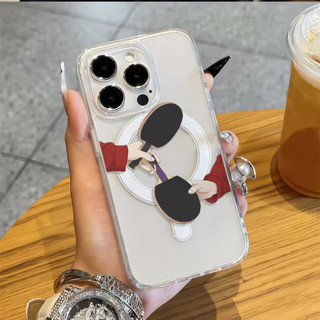 Ốp điện thoại vợt bóng bàn Shatou cho iPhone16 15 14 11 13 12 X XS Pro Max XR Mini Xr 7 8 Plus Vỏ bảo vệ từ tính chống sốc trong suốt không màu vàng