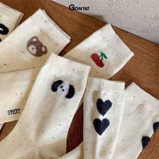 Set 5 đôi tất cao cổ nữ họa tiết gấu nơ cute GOMTAT, vớ chân chất cotton phong cách Hàn Quốc hot trend – JIN-2517-CB5