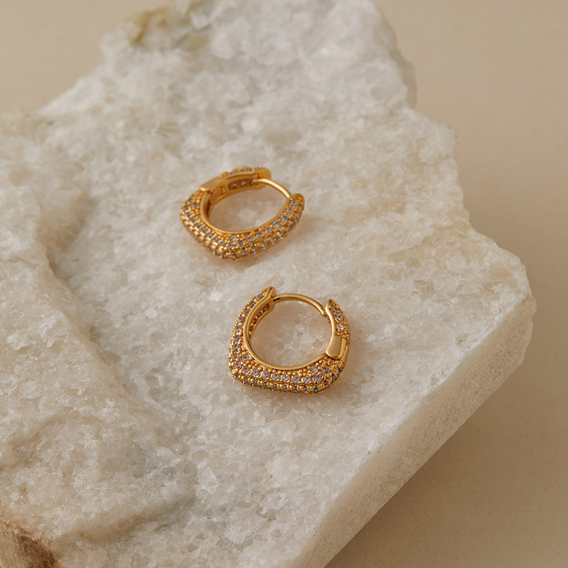Bông Tai Vuông Đính Zircon Mạ Vàng, Thiết Kế Sang Trọng Nhẹ Nhàng