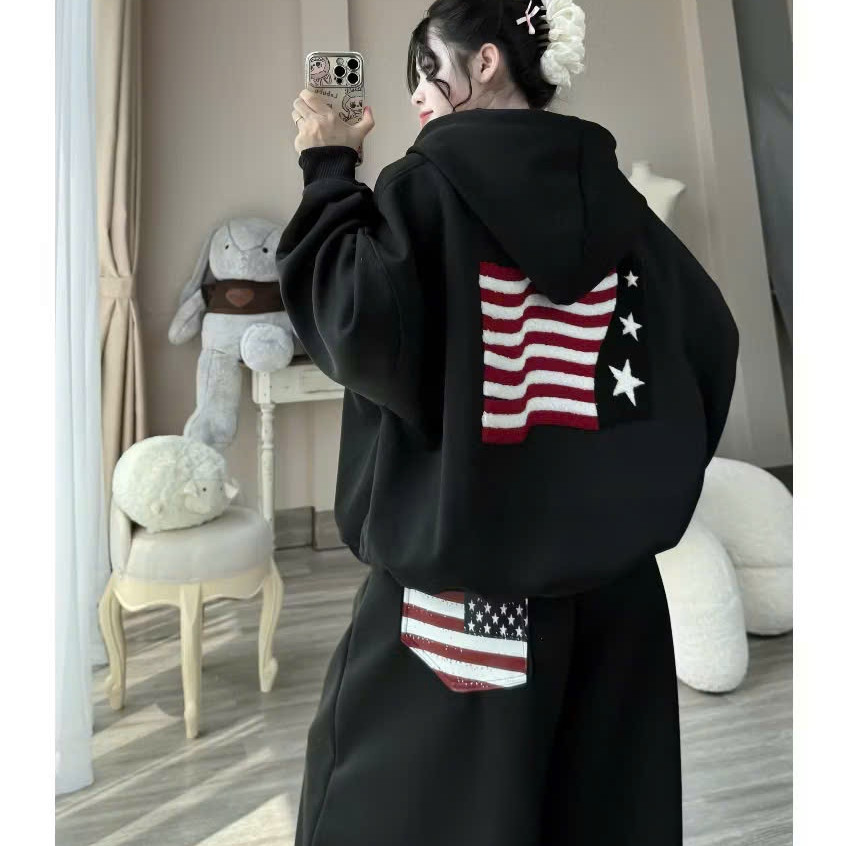 Bộ Khoác Nỉ Cờ Mỹ KCloset Set Áo Hoodie Quần Ống Suông Chất Nỉ Tàu Dày Dặn Phong Cách Thể Thao NA981