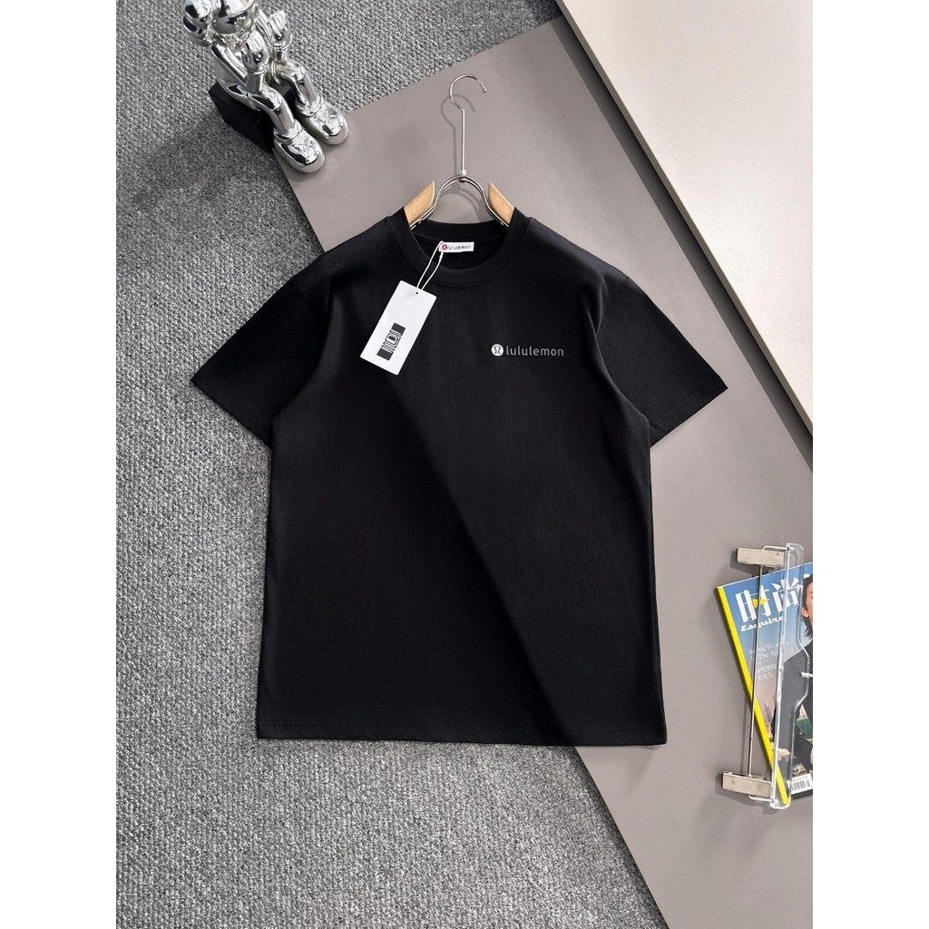 Áo thun ngắn tay mùa hè mới của Lululemon làm bằng cotton nguyên chất in logo chữ, thương hiệu thời trang mùa hè dành cho nam và nữ