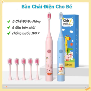 Bàn Chải Điện Cho Bé 5 Chế Độ Đa Năng,chống nước IPX7,Tặng Kèm 6 Đầu Chải,Lông bàn chải mềm