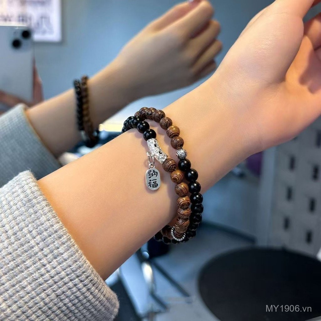 Vòng tay nữ bằng gỗ đính hạt, phong cách cổ điển cao cấp