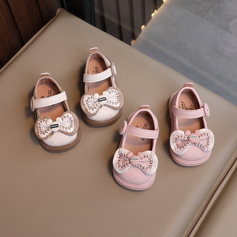 giày búp bê bé gái giày bệt cho bé tập đi chống trượt 6m nơ  gấu xinh xắn da PU mềm êm chân  2413 ( có video ảnh thật )