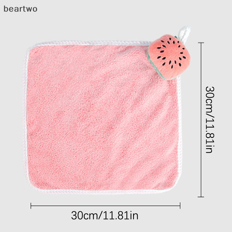< Beartwo > Khăn tay Khăn tay trẻ em dễ thương Khăn tay khô thấm hút Khăn nhà bếp Khăn lông cừu san hô có nhẫn đẹp