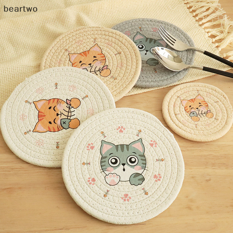 < Beartwo > Thảm trải bàn cách nhiệt Placemat Cốc Bát Thảm trang trí nhà cửa Hoa văn Coaster Trang trí bàn Phụ kiện nhà bếp Đẹp