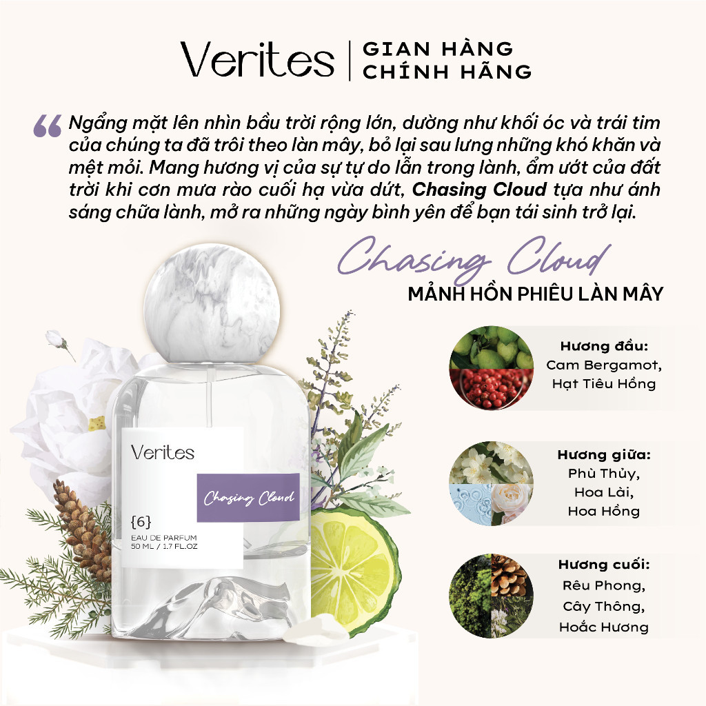 Ảnh Nước Hoa Unisex Verites Chasing Cloud Tươi mới, Phóng Khoáng, Trẻ trung 50ml 1