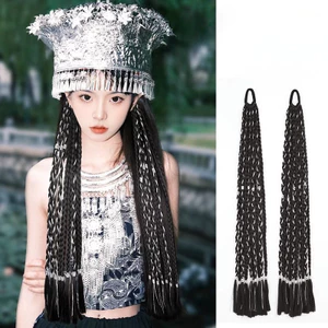 Tóc Giả Cô Gái Bím Bạc Sợi Dài Xoắn Đuôi Ngựa Nhiều Màu Phong Cách Cổ Đại Tây Tạng Ảnh Dân Tộc
