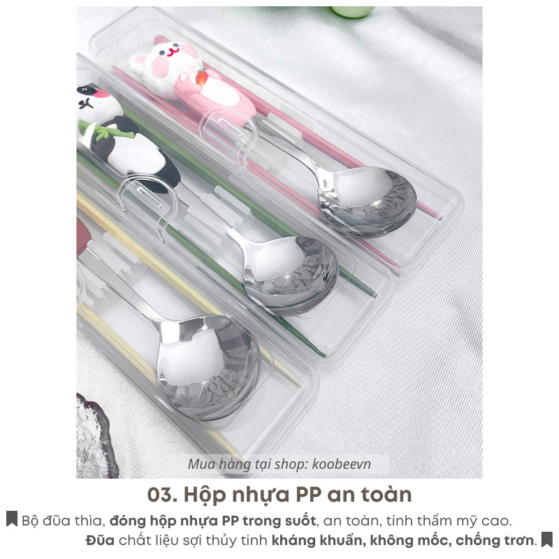 Thìa ăn dặm cho bé Inox 304 cao cấp KOOBEE tay cầm hoạt hình miệng tròn dùng ăn cơm cháo, sữa chua, váng sữa | 131