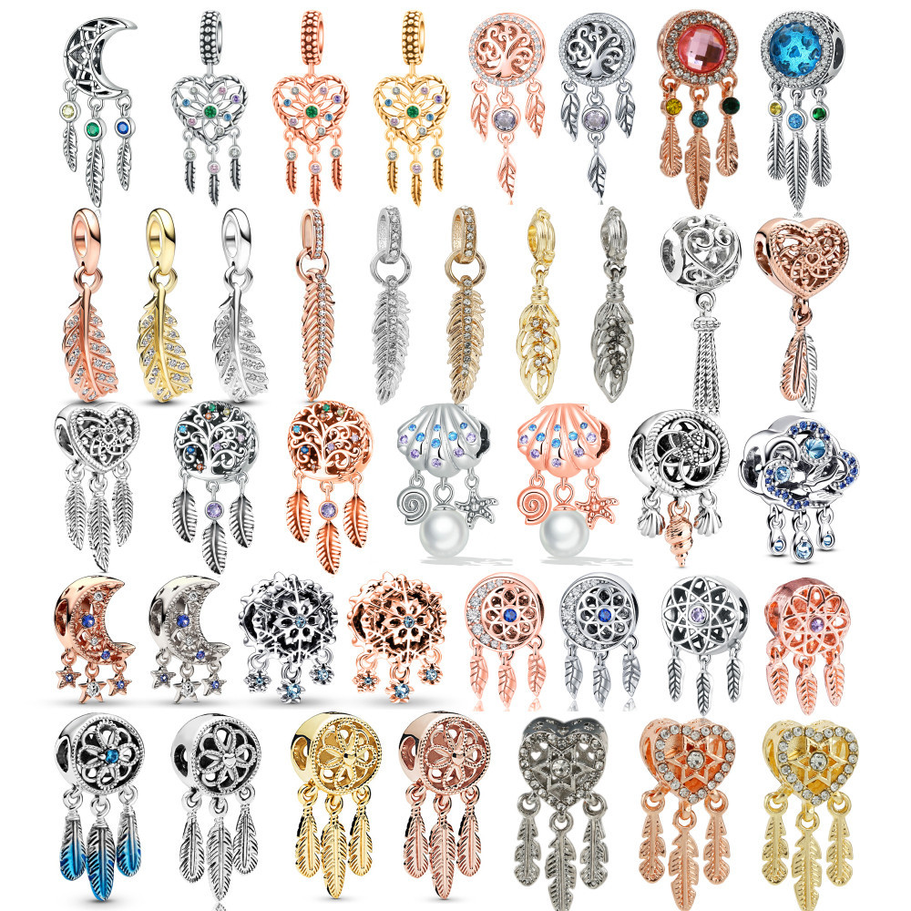 Màu Bạc Dreamcatcher Lưới Quyến Rũ Hạt Tình Yêu Dream Catcher Mặt Dây Chuyền Quyến Rũ Phụ Kiện Trang Sức