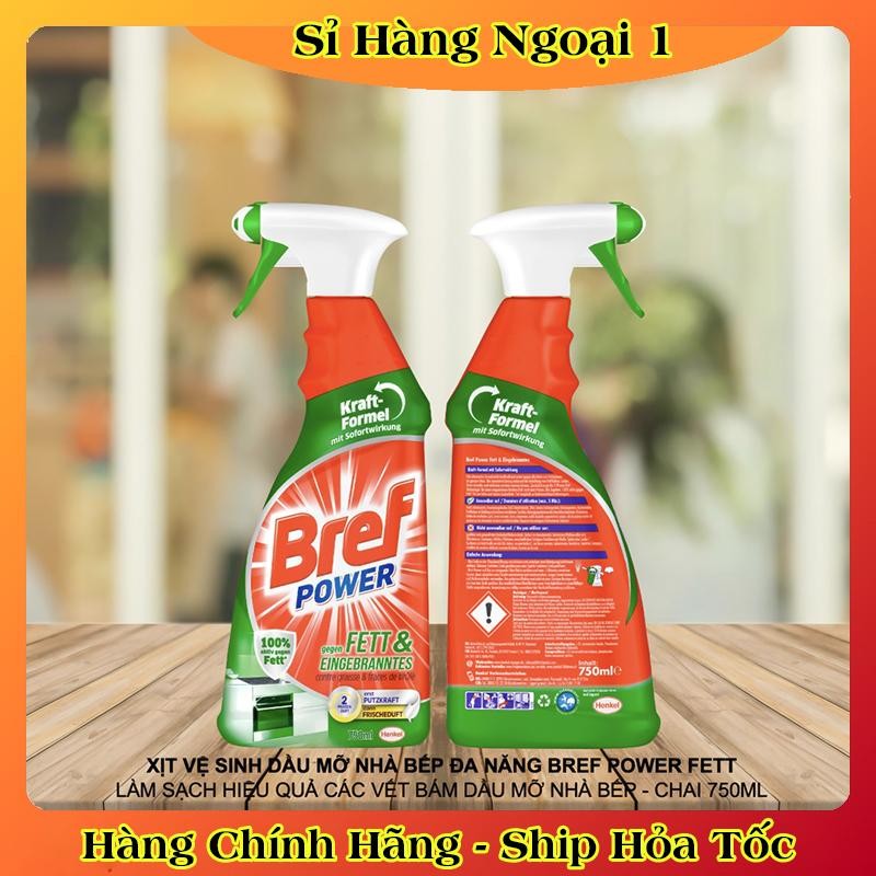 Chai Xịt Tẩy Dầu Mỡ Nhà Bếp Bref Power Dung Tích 750ml Dùng Được Cho Máy Hút Mùi, Lò Nướng Của Đức