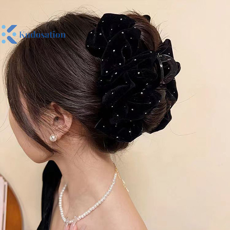 Kudosation 1 Đen Đỏ Nhung Nơ Kẹp Tóc Cho Nữ Công Chúa Lấy Móng Vuốt Tóc Mũ Đội Đầu Kẹp Tóc Lớn Phụ Kiện Tóc Bé Gái