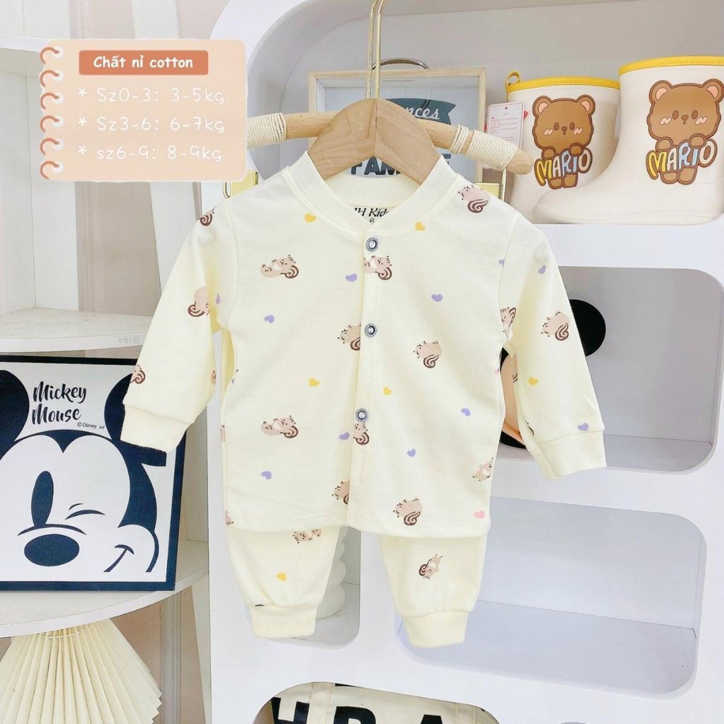 Set 5 Bộ Dài Tay Thu Đông Nỉ Cotton Cho Bé Sơ Sinh 3-9kg Cúc Giữa HH vải nỉ mềm mịn thoải mái NC001 Đậu Đậu Store