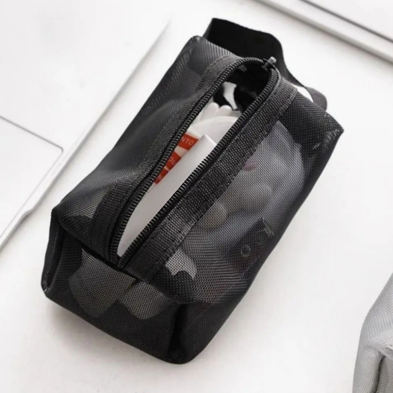 Túi lưu trữ lưới vuông di động Dây kéo Mini Ví đựng tiền xu Túi dung tích lớn Túi đựng mỹ phẩm trong suốt