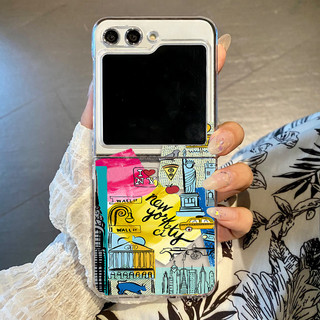 Retro Họa Tiết Nhãn Trong Suốt Vỏ Điện Thoại Cho Samsung Galaxy Z Flip 6 Flip 5 Flip 4 Flip 3 5G Cứng PC Gấp Dành Cho Samsung Z Flip6 Flip5 Flip4 Flip3