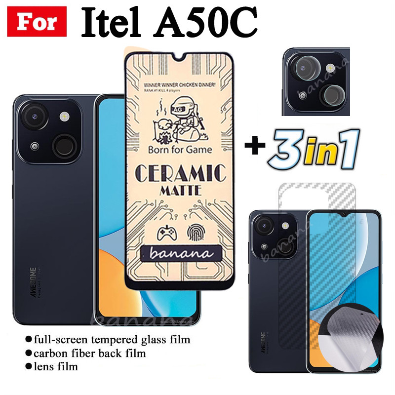 Kính cường lực gốm 3 TRONG 1 Itel A50C cho Itel A70 A60 A50 Ống kính máy ảnh Kính bảo vệ màn hình và phim mặt sau