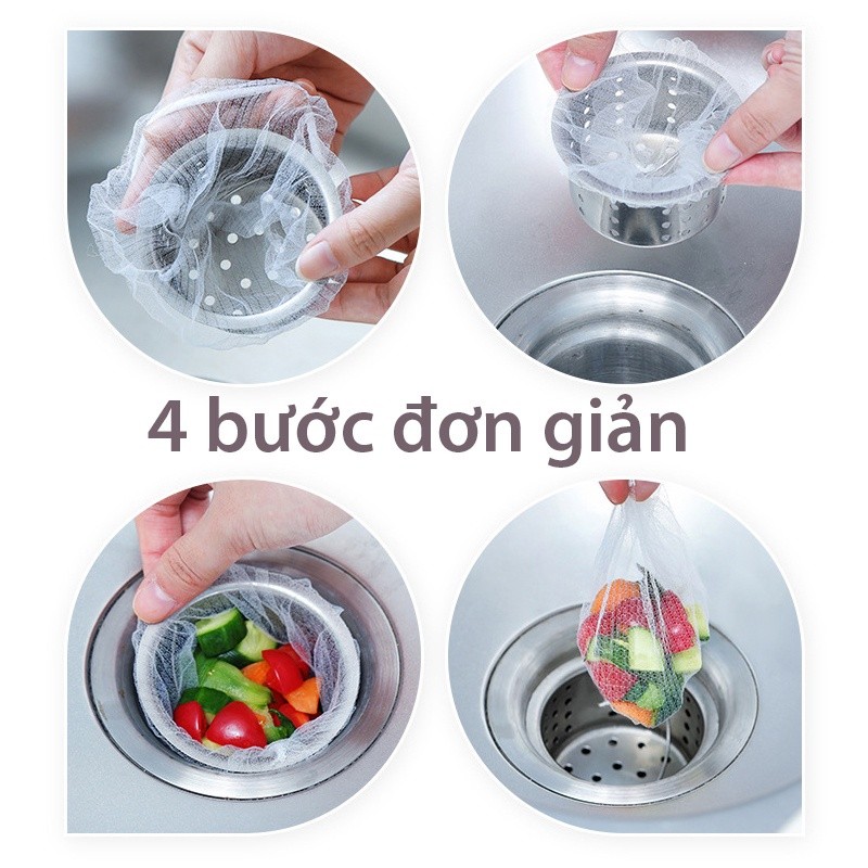 Bộ 100 Túi Lọc Rác Bồn Rửa Chén Bát Miệng Có Chun Siêu Tiện Lợi