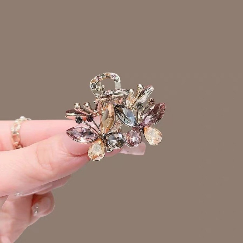 Mauropoli [Sẵn sàng] Kẹp nhỏ hình bướm pha lê tinh tế Kẹp nhỏ sang trọng Kẹp đầu sau Kẹp tóc cá mập Phụ kiện tóc sang trọng nhẹ