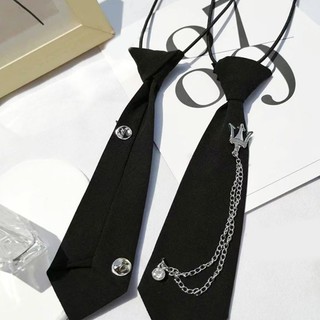 Capa Người Lớn Trẻ Em Preppy Sinh Viên Có Thể Điều Chỉnh Pre Tie Vintage Kim Loại Vương Miện Dây Xích Đen Cà Vạt Đồng Nhất Cổ Áo Sơ Mi Co