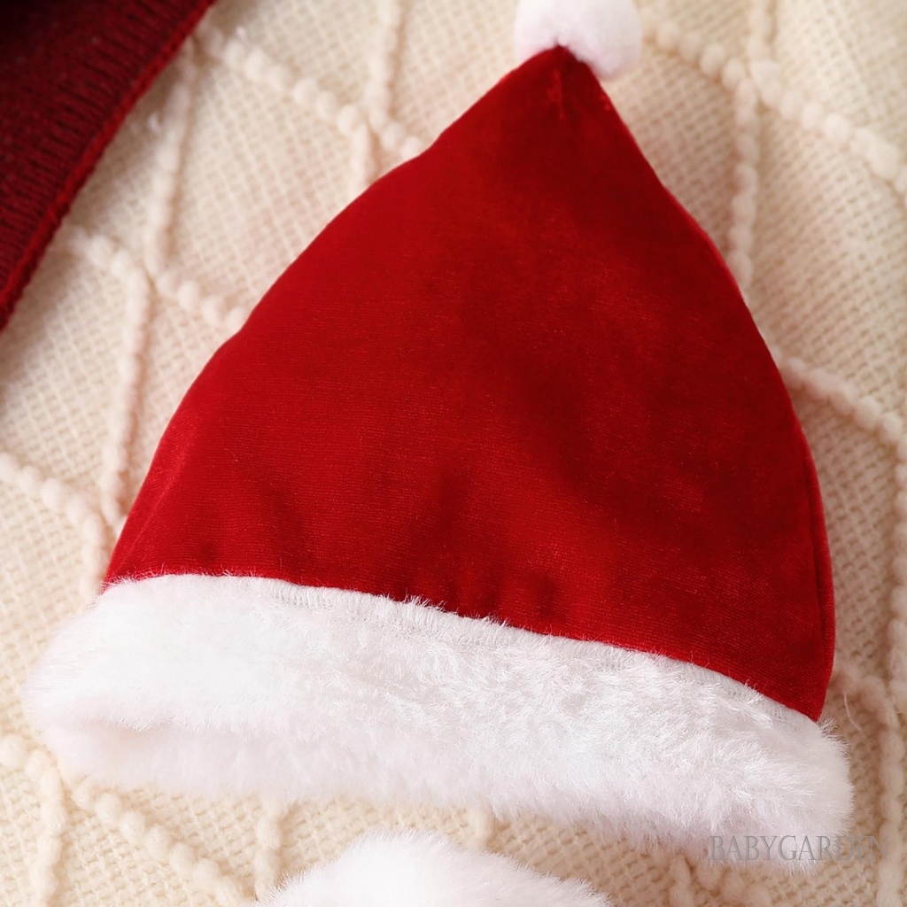 / / -6Month-4 Tuổi Váy cổ tròn dài tay Giáng sinh cho bé gái với mũ ông già Noel và khăn choàng mũi