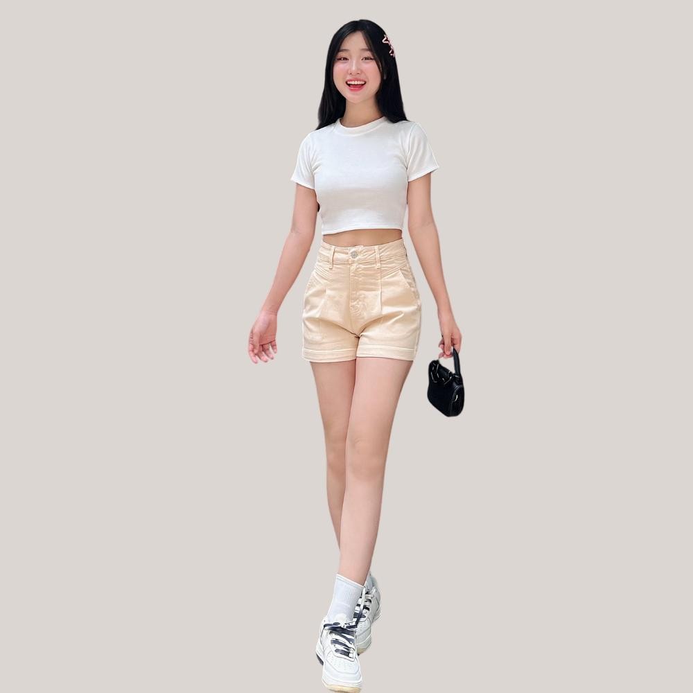 Ảnh TTTHAO - Quần Short Jeans Nữ vải cotton co giãn cao cấp Chiết Ly tôn dáng, thoải mái, không phai màu 2
