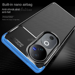 Ốp Điện Thoại Bằng Sợi Carbon Bọ Cánh Cứng Cho Vivo V40 Pro V40Pro V 40 VivoV40 5G 2024 Kinh Doanh Sang Trọng Vỏ Silicon TPU Mềm Chống Vân Tay Họa Tiết Mờ Ốp Lưng Chống Sốc