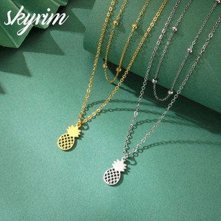 Vòng cổ bằng thép không gỉ SKYRIM Hai lớp Phong cách cá nhân Mặt dây chuyền dứa Trang sức thời trang nữ
