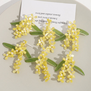 Bông tai Osmanthus màu xanh nhạt lá vàng, mới mùa thu, thủ công, tươi mát, đa năng cho phụ nữ