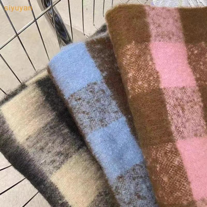 Siyuyan Kẻ Sọc Khăn Checkerboard Khăn Mềm Mại Nữ Mùa Đông Ấm Áp Kép Sử Dụng Khăn Choàng Dài Vintage Dày Khăn Viền VN