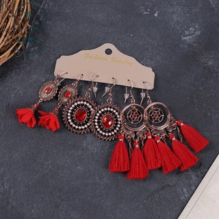 GHGl❤️Bộ Màu Sắc Châu Âu Mỹ Bohemian Dân Tộc Phong Cách Tua Rua Bông Tai Nữ Retro Sang Trọng Dài Phong Cách Kỳ Nghỉ Phù Hợp Với Bông Tai