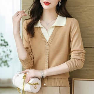 Phong Cách Mới Giả Hai Mảnh Cổ POLO Dệt Kim Áo Len Nữ Thu Đông Màu Sắc Phù Hợp Cao Cấp Ấm Áp Phiên Bản Hàn Quốc Chai Ngắn