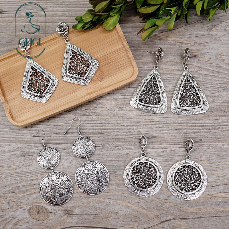 Ghgl❤️Retro Phong Cách Dân Tộc Tây Tạng Bông Tai Hoa Hình Học Dài Nữ Cá Tính Sang Trọng Rỗng Bông Tai Phù Hợp Với Kỳ Nghỉ Bông Tai
