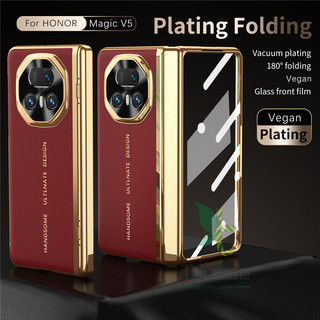 Vỏ gấp mạ chân không sang trọng Honor Magic V5 V3 Vỏ da PU chống vân tay Kính mặt trước