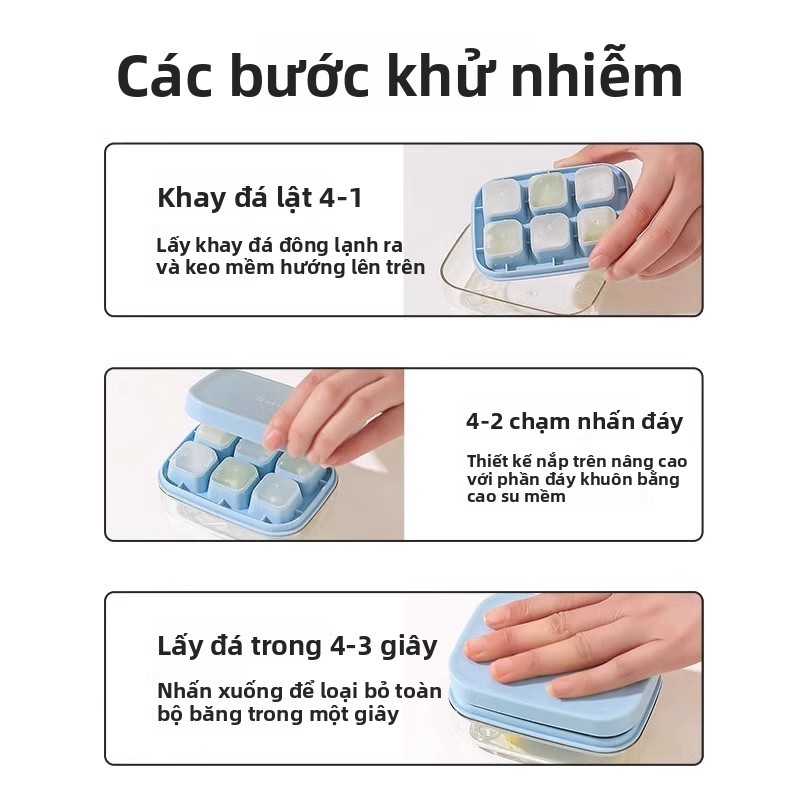 Khay làm đá silicon có nắp, cấp thực phẩm, dễ lấy đá, dùng tại nhà, hộp đá tiện dụng