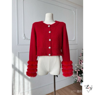 Áo cardigan dệt kim dáng ôm, thoáng mát, thời trang mùa đông mới dành cho nữ, trang phục Tết hợp xu, áo len ấm áp tay dài.