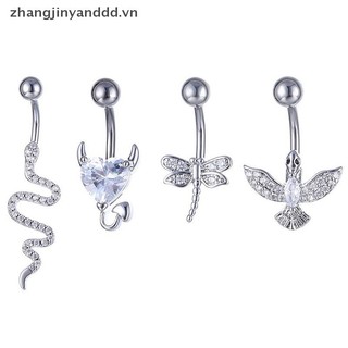 Nhẫn buộc bụng hình động vật với thép không gỉ, xuyên tâm trái tim - Trang sức cơ thể gợi cảm.