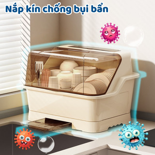 Hộp Đựng Chén Bát Có Nắp Đậy Kín Chống Bụi, Giá Úp Bát Đĩa Nhà Bếp Tích Hợp Khay Đựng Đũa Thông Minh
