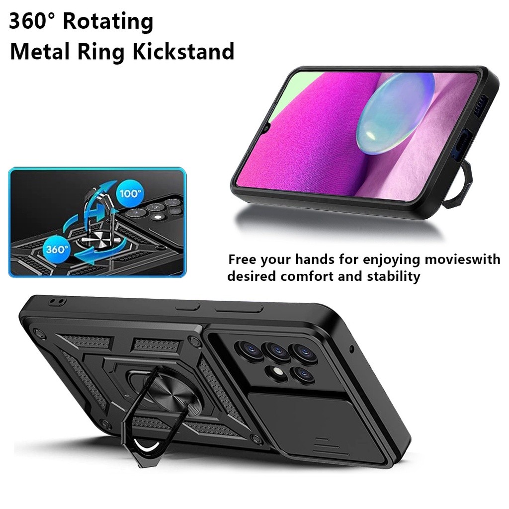 Ốp Bảo Vệ Camera Giáp Chống Sốc Samsung Galaxy A73 A53 A33 A23 A13 M23 F23 4G 5G Vỏ Xe Ô Tô Từ Tính Nhẫn Đứng Đẩy Kéo Bảo Vệ
