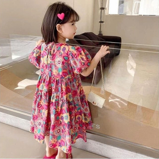 Đầm Công Chúa Bé Gái Tay Ngắn Họa Tiết Hoa Nhí - Váy Xòe Phong Cách Ngọt Ngào